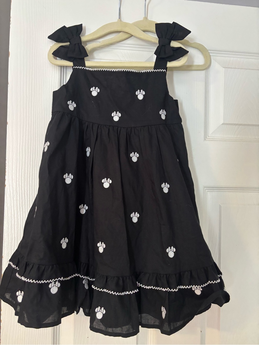 Janie and Jack Black Dress with White Minnie Mouse Embroidery and Bow Straps